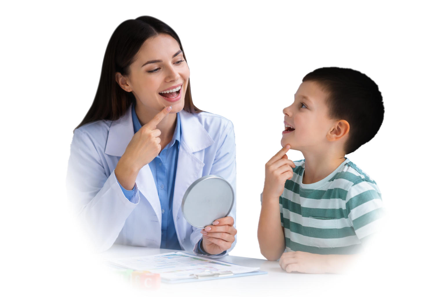Speech therapist working with a young child patient